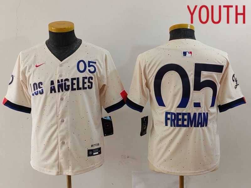 Youth Los Angeles Dodgers #5 Freeman Cream Fashion Nike Game MLB Jersey style 703